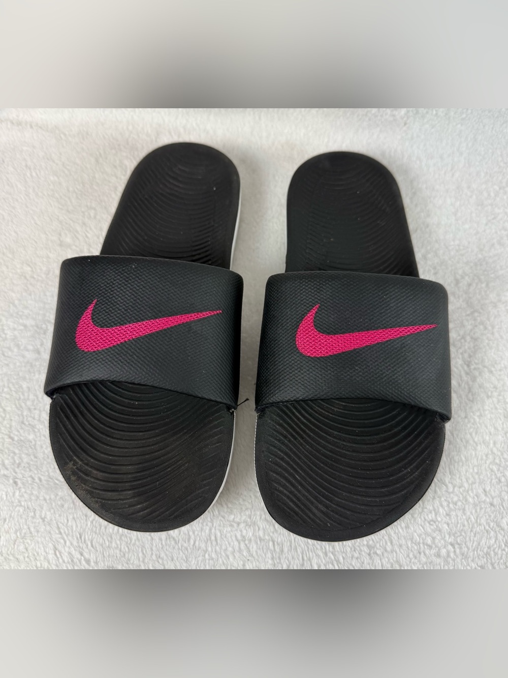 Nike Black Slides with Hot Pink Swoosh - Women’s Size 9